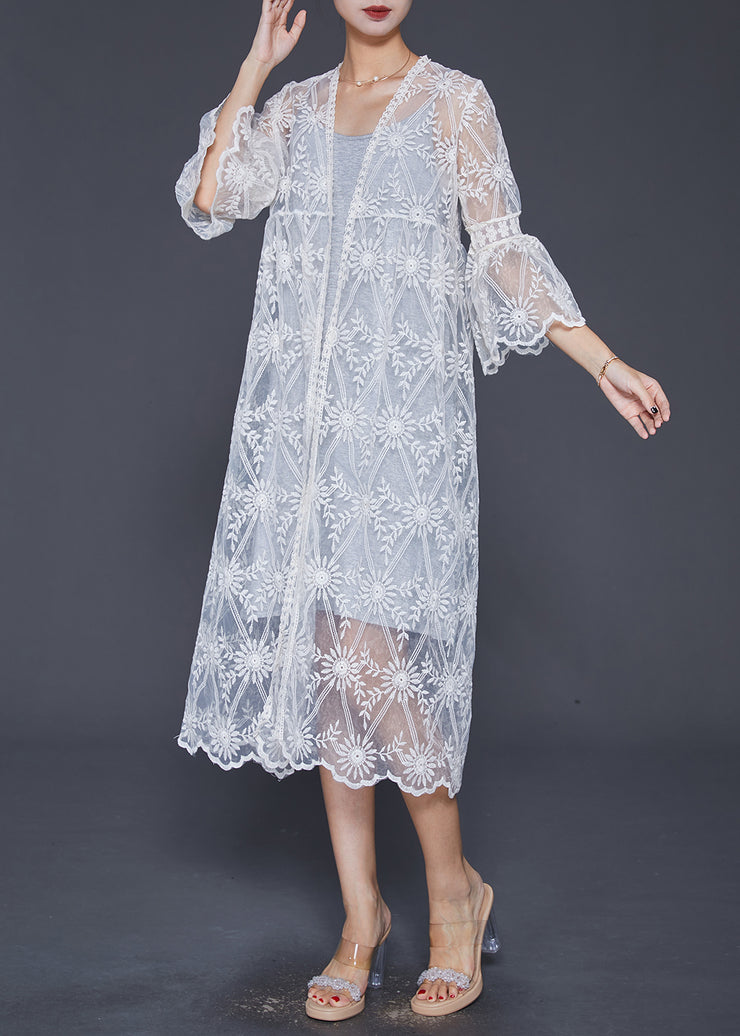 Boutique White Embroidered Hollow Out Lace Cardigan Summer