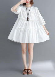 Boutique White O-Neck Patchwork Summer Cotton Dress - bagstylebliss