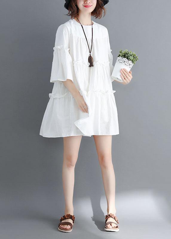 Boutique White O-Neck Patchwork Summer Cotton Dress - bagstylebliss