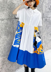 Boutique White Patchwork Print Button Dress Summer Cotton Dress - bagstylebliss