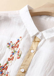 Boutique White Peter Pan Collar Embroidered Patchwork Linen Shirts Dresses Summer