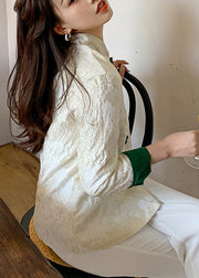 Boutique White Stand Collar Jacquard Silk Coat Long Sleeve