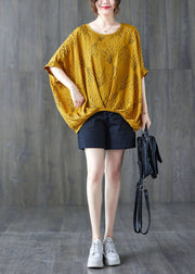 Boutique Yellow Asymmetrical Wrinkled Cotton Tank Top Batwing Sleeve