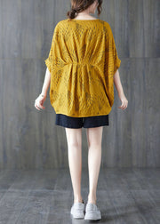 Boutique Yellow Asymmetrical Wrinkled Cotton Tank Top Batwing Sleeve