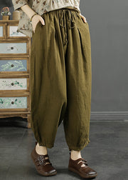 Boutique Yellow Green Oversized Pockets Linen Harem Pants Spring