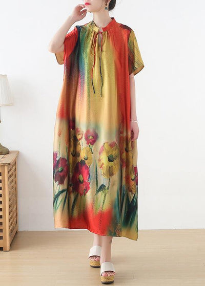 Boutique Yellow Print Loose Maxi Summer Chiffon Dress - bagstylebliss