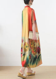 Boutique Yellow Print Loose Maxi Summer Chiffon Dress - bagstylebliss