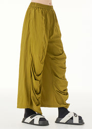 Boutique Yellow Wrinkled Solid Long Pants Summer