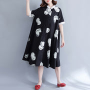 Brand Clothing Plus Size Long Shirt Tops Black White Printed Cotton Blouses