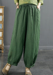 Brief Grass Grass Green Tie Waist Elastic Waist Linen Harem Pants Summer