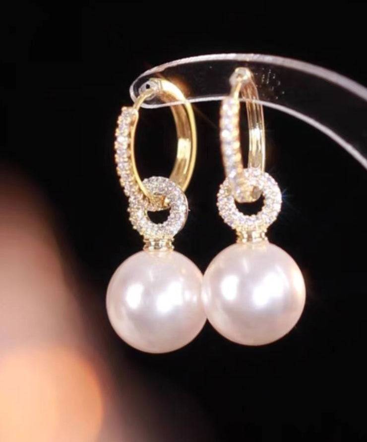 Brief Light Coffee Overgild Zircon Pearl Drop Earrings