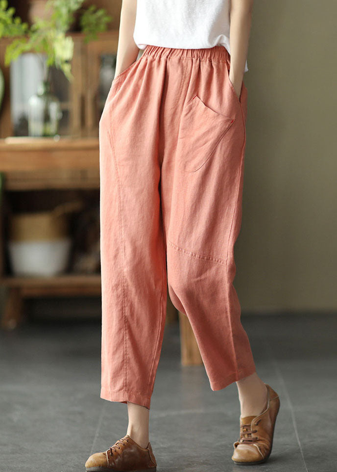 Brief Orange Original Design Pockets Linen Harem Pants Summer