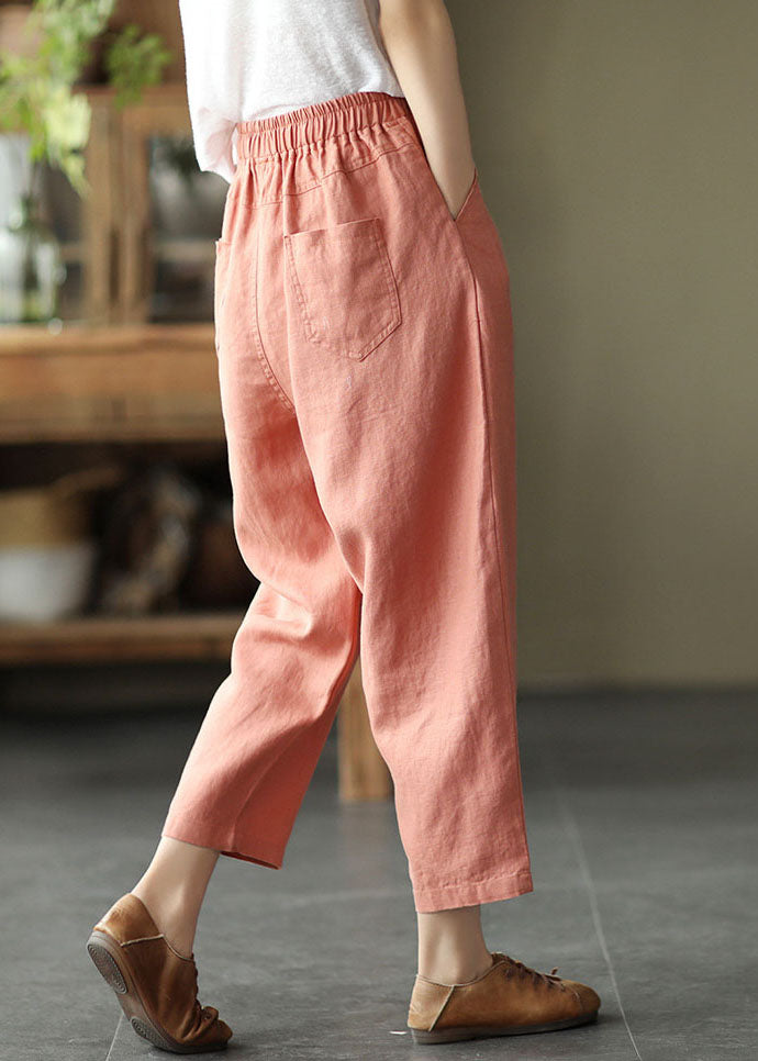 Brief Orange Original Design Pockets Linen Harem Pants Summer