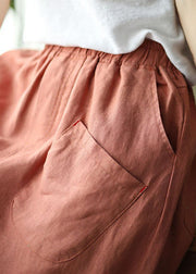 Brief Orange Original Design Pockets Linen Harem Pants Summer