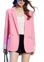 Brief Pink Notched Patchwork Button Fake Two Pieces Coats Long Sleeve