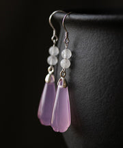 Brief Pink Sterling Silver Chalcedony Magnolia Flower Drop Earrings