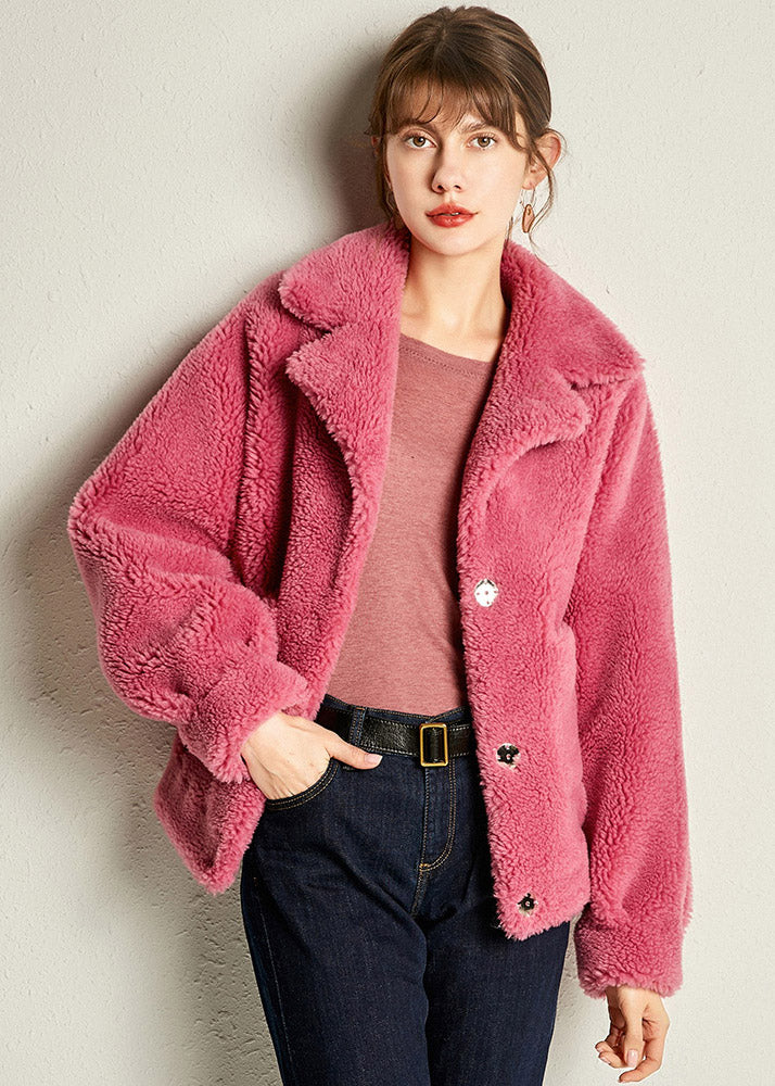 Brief Rose Peter Pan Collar Button Faux Fur Coats Winter