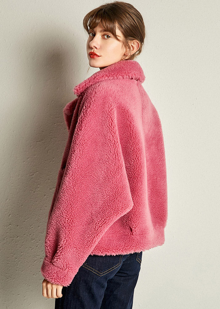 Brief Rose Peter Pan Collar Button Faux Fur Coats Winter