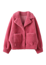 Brief Rose Peter Pan Collar Button Faux Fur Coats Winter