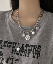 Brief Silk Alloy Pearl Smiling Face Lariat Necklace