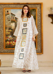 Brief White O-Neck Embroidered Floral Tulle Maxi Dress Long Sleeve