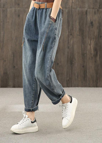 Bright line decoration retro washed denim autumn new casual trousers - bagstylebliss