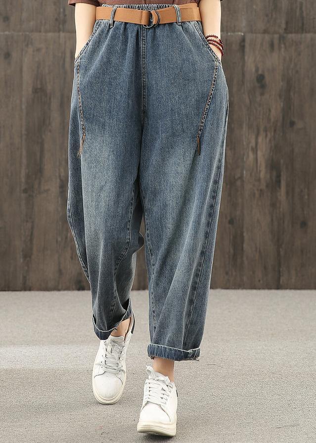 Bright line decoration retro washed denim autumn new casual trousers - bagstylebliss