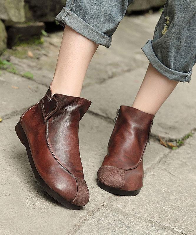 Brown Boots Cowhide Leather Boutique Splicing Ankle boots - bagstylebliss