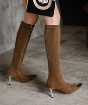 Brown Boots High Heel Chic Splicing Zippered