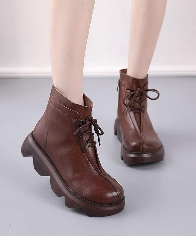 Brown Boots Platform Cowhide Leather Unique Platform Boots - bagstylebliss