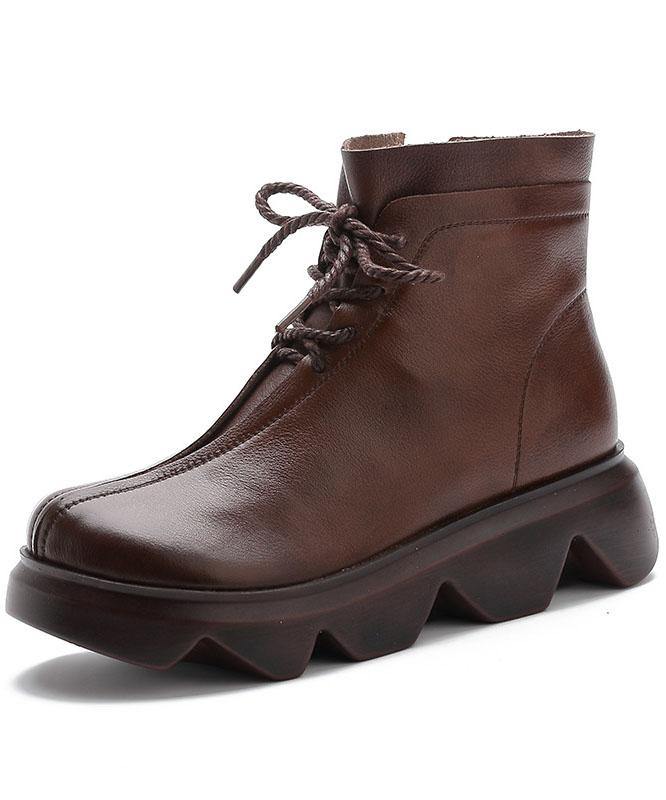 Brown Boots Platform Cowhide Leather Unique Platform Boots - bagstylebliss