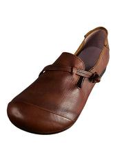 Brown Flat Feet Shoes Cowhide Leather Fashion Buckle Strap Flat Shoes