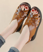 Brown Flat Sandals Buckle Strap Platform Hiking Sandals - bagstylebliss