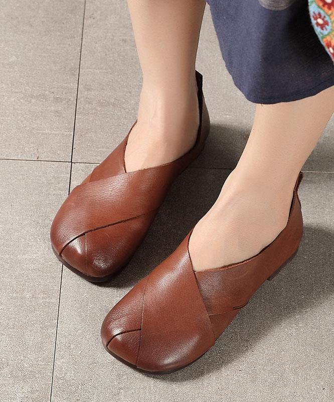 Brown Flat Shoes Cowhide Leather Chic Flats - bagstylebliss