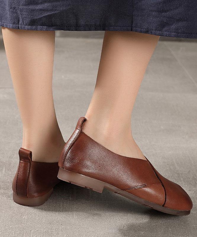 Brown Flat Shoes Cowhide Leather Chic Flats - bagstylebliss
