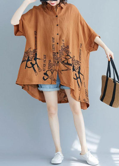 Brown Graphic low high design Cotton Summer Shirt Tops - bagstylebliss