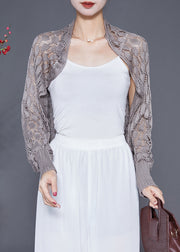 Brown Hollow Out Knit Loose Coat Batwing Sleeve