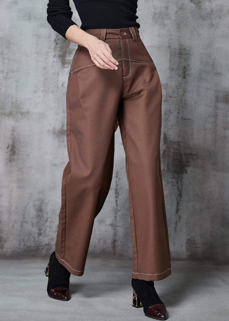 Brown Silm Fit Cotton Pants High Waist Spring