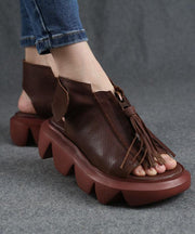 Brown zippered Flat Sandals Platform Walking Sandals - bagstylebliss
