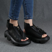 Brown zippered Flat Sandals Platform Walking Sandals - bagstylebliss