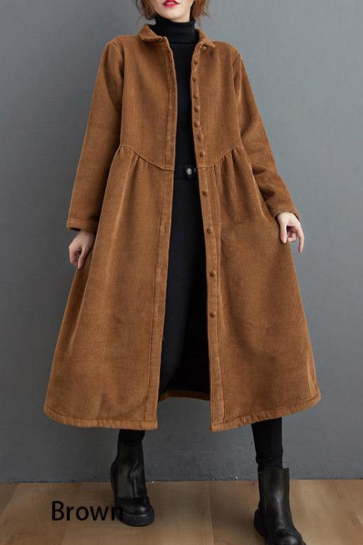 French blackish green corduroy coats Inspiration thick Cinched women coats ( Limited Stock) - bagstylebliss