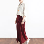 Burgunder asymmetrische Cropped-Hose aus Leinen Oversize-Hose mit weitem Bein