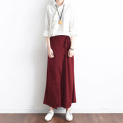 Burgunder asymmetrische Cropped-Hose aus Leinen Oversize-Hose mit weitem Bein