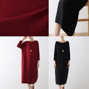 Burgundy wave knit sweater dresses casual long winter dresses cotton sweaters winter 2024