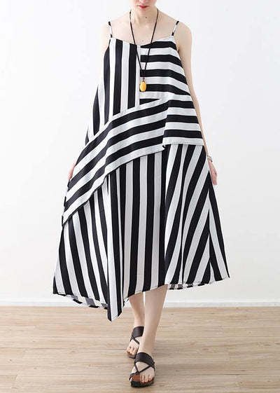 Buy black striped chiffon clothes For Women Plus Size Work Spaghetti Strap robes Summer Dress - bagstylebliss