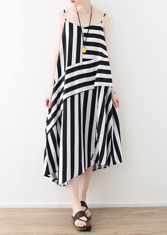 Buy black striped chiffon clothes For Women Plus Size Work Spaghetti Strap robes Summer Dress - bagstylebliss