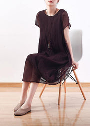 Buy purple red silk linen Long Shirts Metropolitan Museum Fabrics o neck asymmetric long Summer Dresses - bagstylebliss