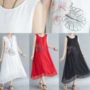 Buy red cotton blended Robes Women Shirts Sleeveless embroidery long Summer Dress - bagstylebliss