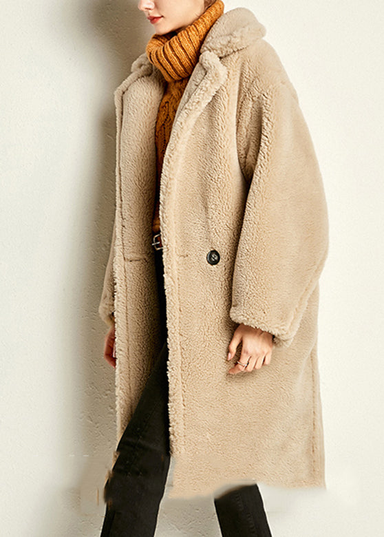 Camel Button Warm Maxi Faux Fur Coat Spring