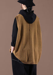 Camel Knitted  Waistcoat V Neck women sweatar vest - bagstylebliss